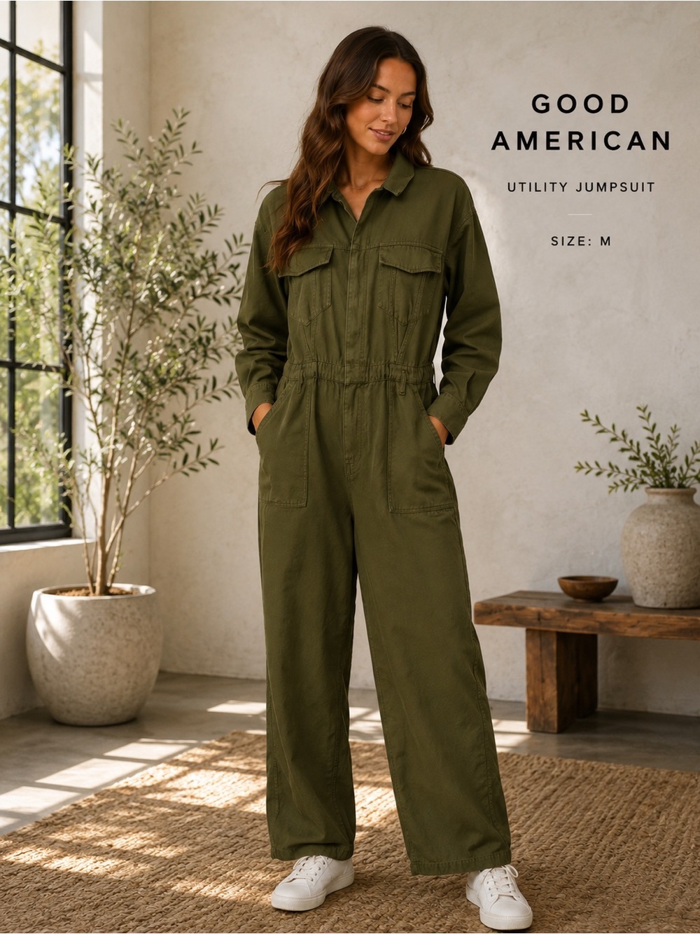 Good American Olive Green Utility Jumpsuit Medium